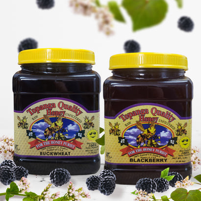 Topanga Quality Honey Blackberry. Local, unfiltered, raw, kosher, manuka honey with free delivery over the USA.