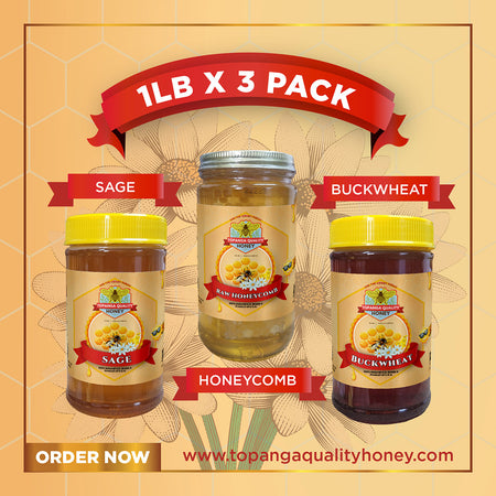 Sage, Honeycomb & Buckwheat Honey Gift Set, 3 x 1 lb from Topanga Quality Honey