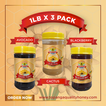 Avocado, Cactus & Blackberry Honey Gift Set, 3 x 1 lb from Topanga Quality Honey