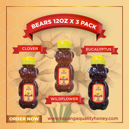 Wildflower, Eucalyptus & Clover Honey Gift Set, 3 x 12 oz from Topanga Quality Honey
