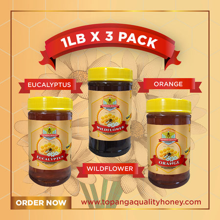 Eucalyptus, Wildflower & Orange Blossom Honey Gift Set, 3 x 1 lb from Topanga Quality Honey