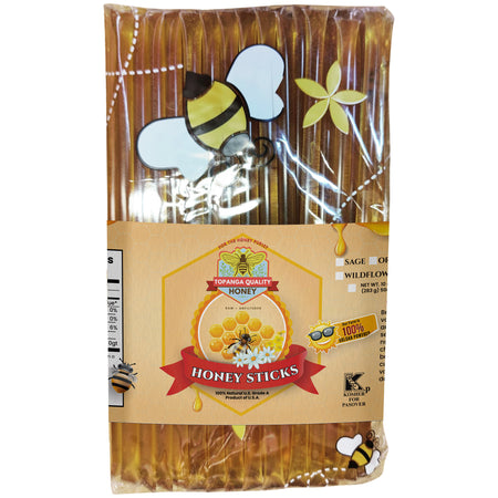 Pack of 50 honey sticks filled with orange blossom honey from Topanga Quality Honey